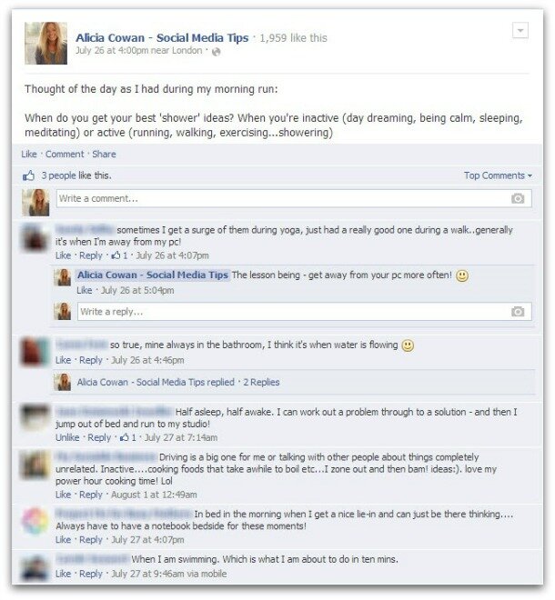Shower ideas comments on Facebook